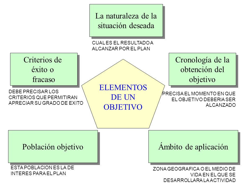 La naturaleza de la situación deseada Criterios de éxito o fracaso
