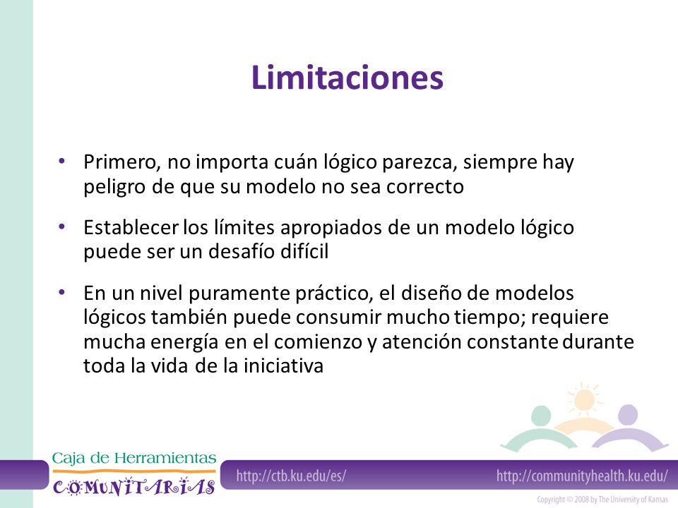 Limitaciones Primero, no importa cuán lógico parezca, siempre hay peligro de que su modelo no sea correcto.