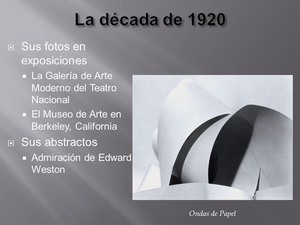 La década de 1920 Sus fotos en exposiciones Sus abstractos