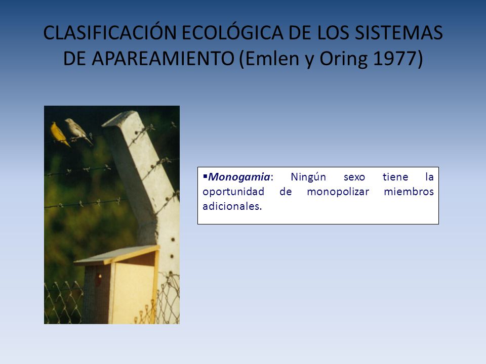 CLASIFICACIÓN ECOLÓGICA DE LOS SISTEMAS DE APAREAMIENTO (Emlen y Oring 1977)