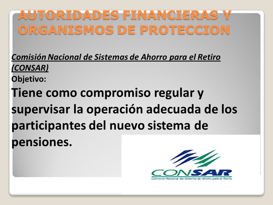 AUTORIDADES FINANCIERAS Y ORGANISMOS DE PROTECCION