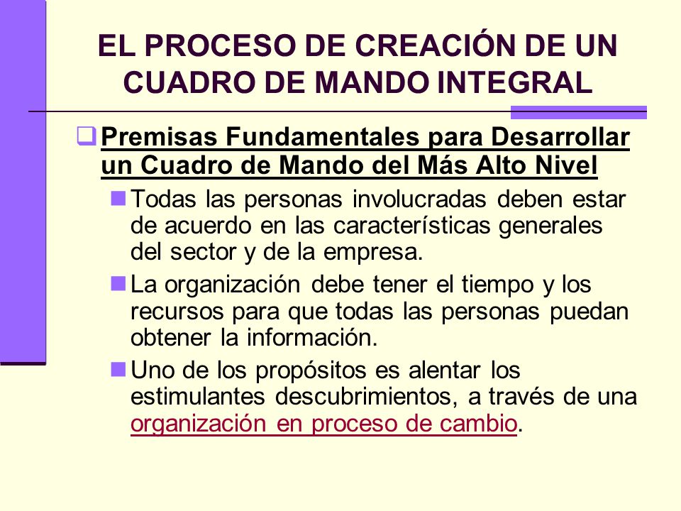 EL PROCESO DE CREACIÓN DE UN CUADRO DE MANDO INTEGRAL