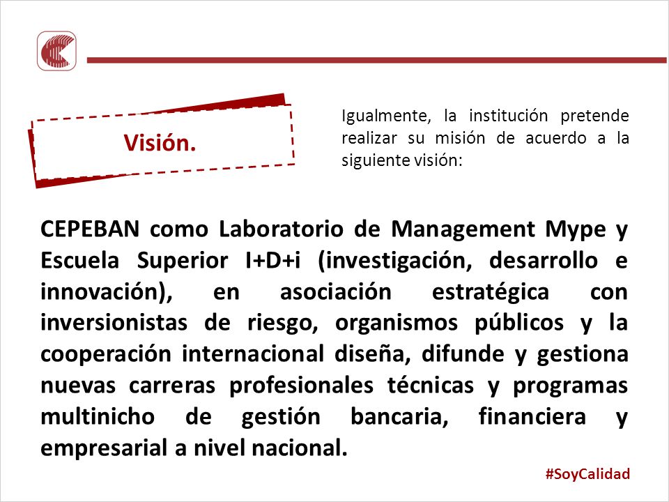 Igualmente, la institución pretende realizar su misión de acuerdo a la siguiente visión: