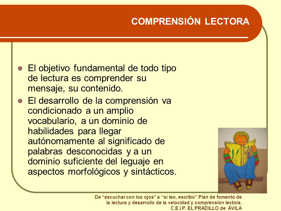 COMPRENSIÓN LECTORA El objetivo fundamental de todo tipo de lectura es comprender su mensaje, su contenido.