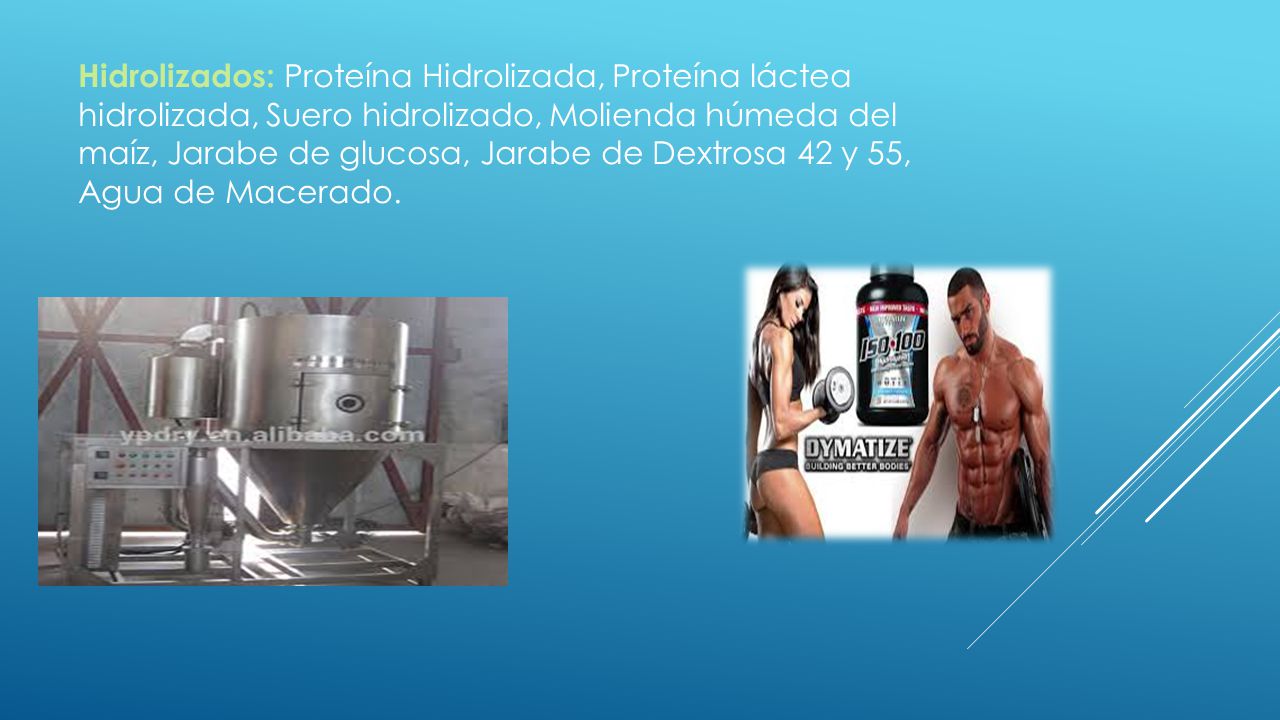 Hidrolizados: Proteína Hidrolizada, Proteína láctea hidrolizada, Suero hidrolizado, Molienda húmeda del maíz, Jarabe de glucosa, Jarabe de Dextrosa 42 y 55, Agua de Macerado.