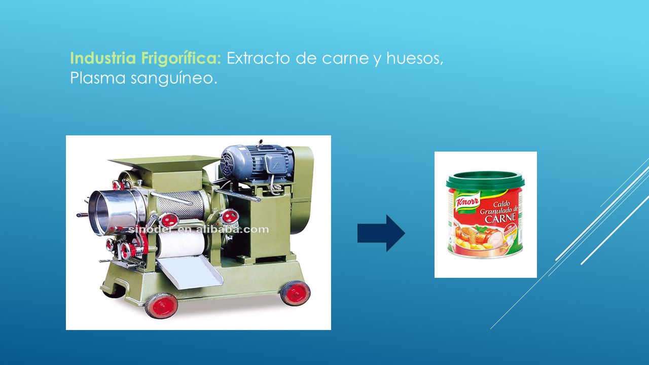 Industria Frigorífica: Extracto de carne y huesos, Plasma sanguíneo.