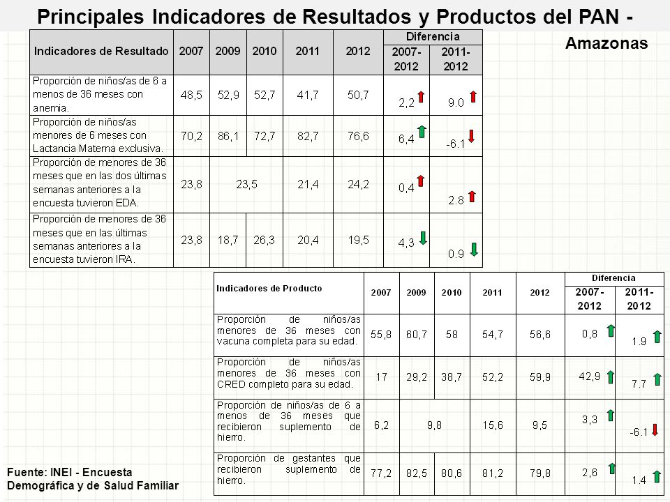 Principales Indicadores de Resultados y Productos del PAN -
