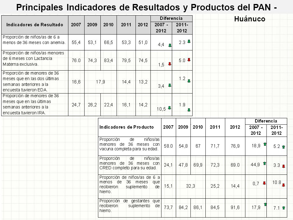 Principales Indicadores de Resultados y Productos del PAN -