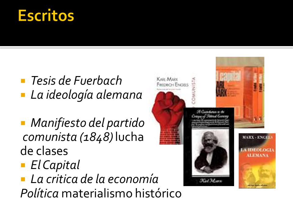 Escritos Tesis de Fuerbach La ideología alemana Manifiesto del partido