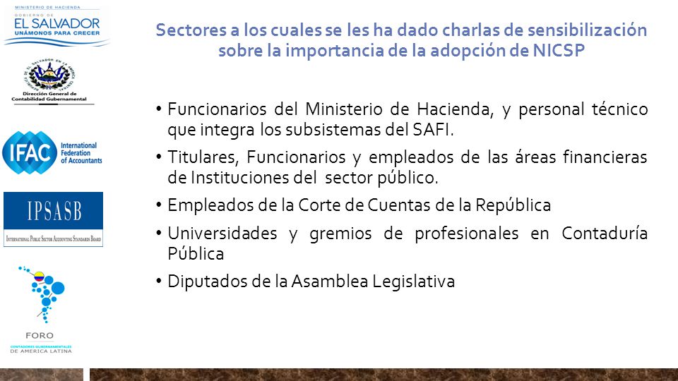 Sectores a los cuales se les ha dado charlas de sensibilización sobre la importancia de la adopción de NICSP