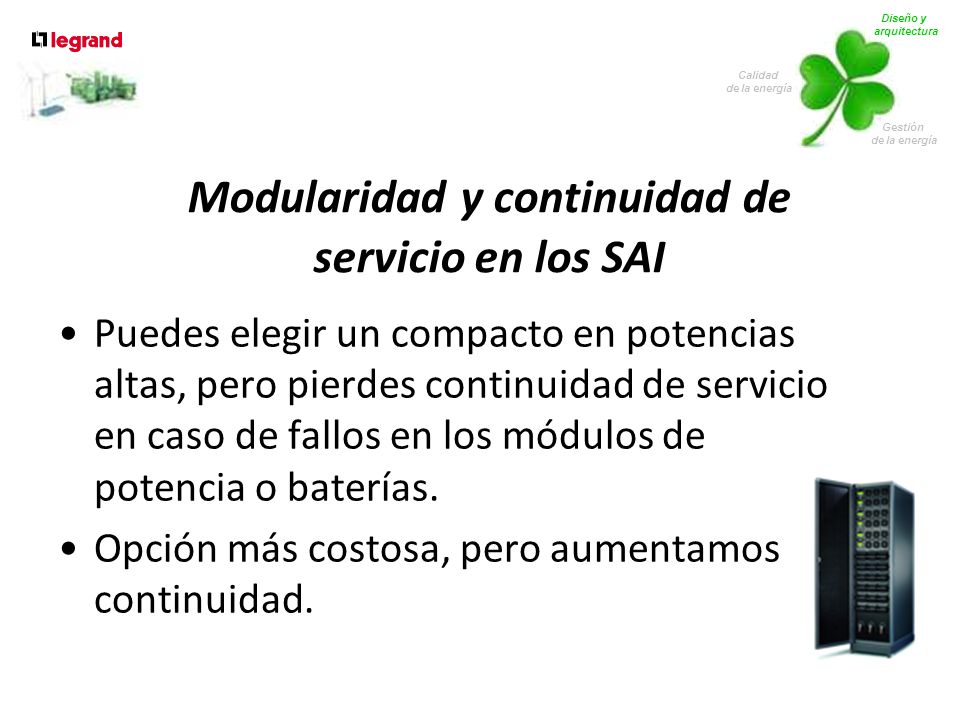 Modularidad y continuidad de servicio en los SAI
