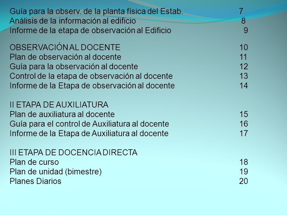 Guía para la observ. de la planta física del Estab