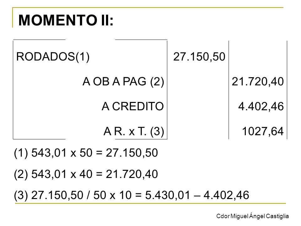 MOMENTO II: RODADOS(1) ,50 A OB A PAG (2) ,40 A CREDITO