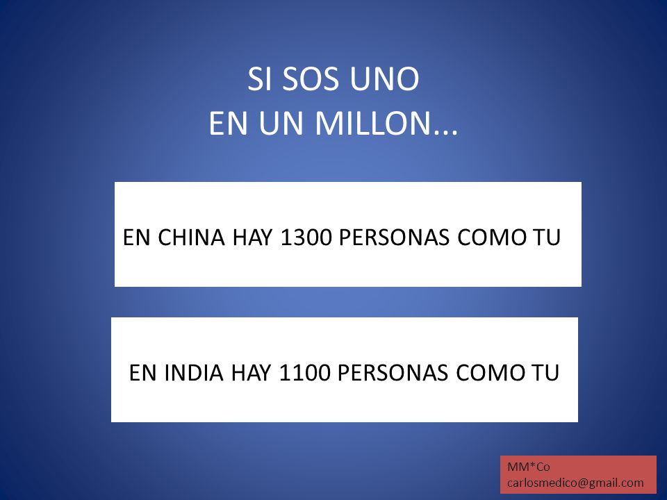 SI SOS UNO EN UN MILLON... EN CHINA HAY 1300 PERSONAS COMO TU !