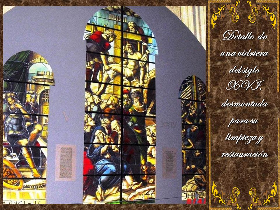 Detalle de una vidriera del siglo XVI, desmontada para su limpieza y restauración