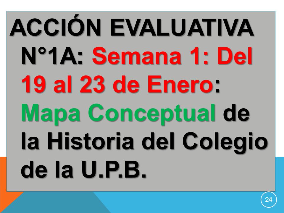 ACCIÓN EVALUATIVA N°1A: Semana 1: Del 19 al 23 de Enero: Mapa Conceptual de la Historia del Colegio de la U.P.B.