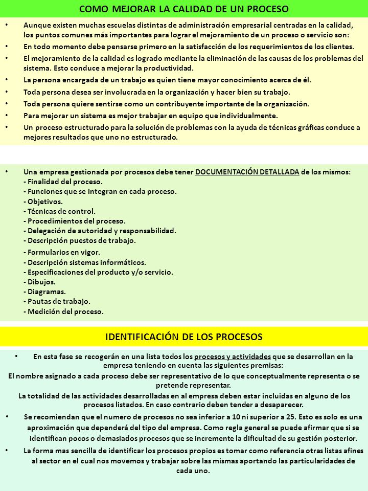 COMO MEJORAR LA CALIDAD DE UN PROCESO IDENTIFICACIÓN DE LOS PROCESOS