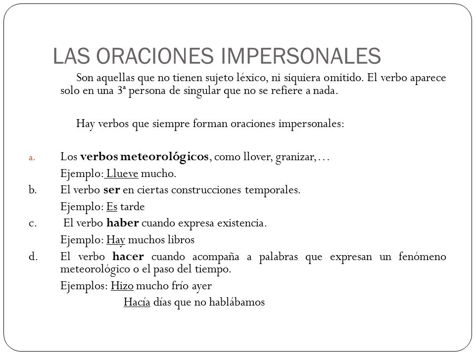 LAS ORACIONES IMPERSONALES