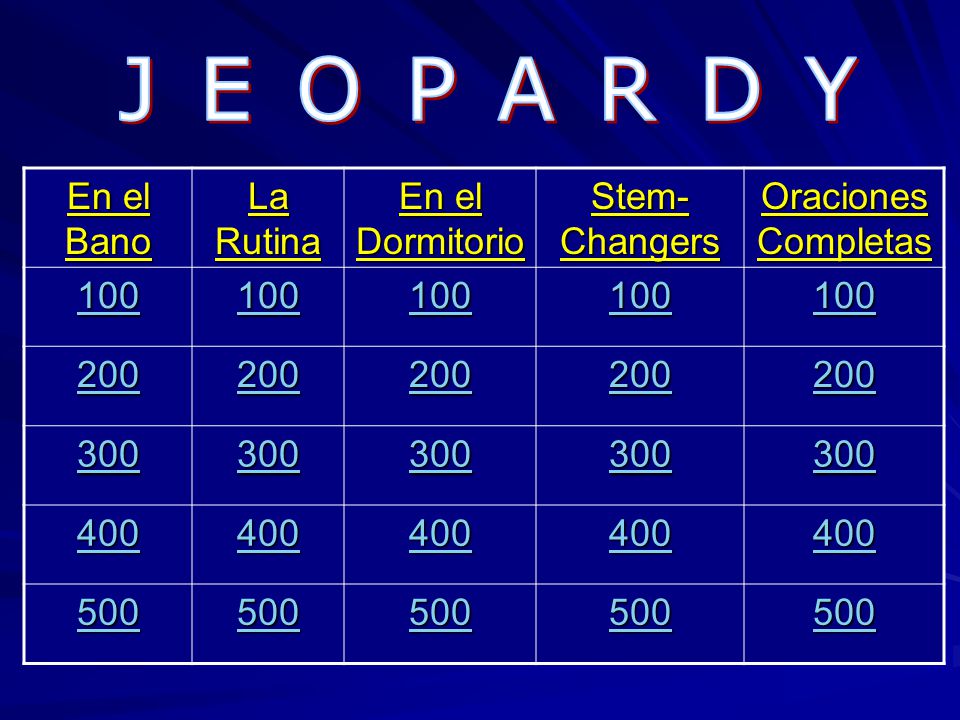 JEOPARDY En el Bano La Rutina En el Dormitorio Stem-Changers