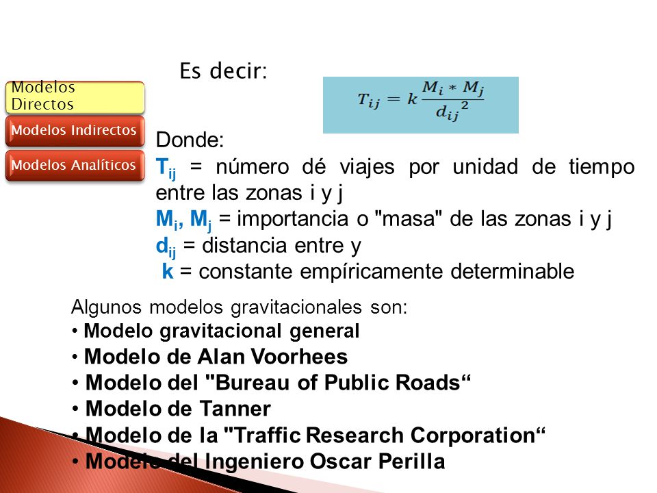 Tij = número dé viajes por unidad de tiempo entre las zonas i y j