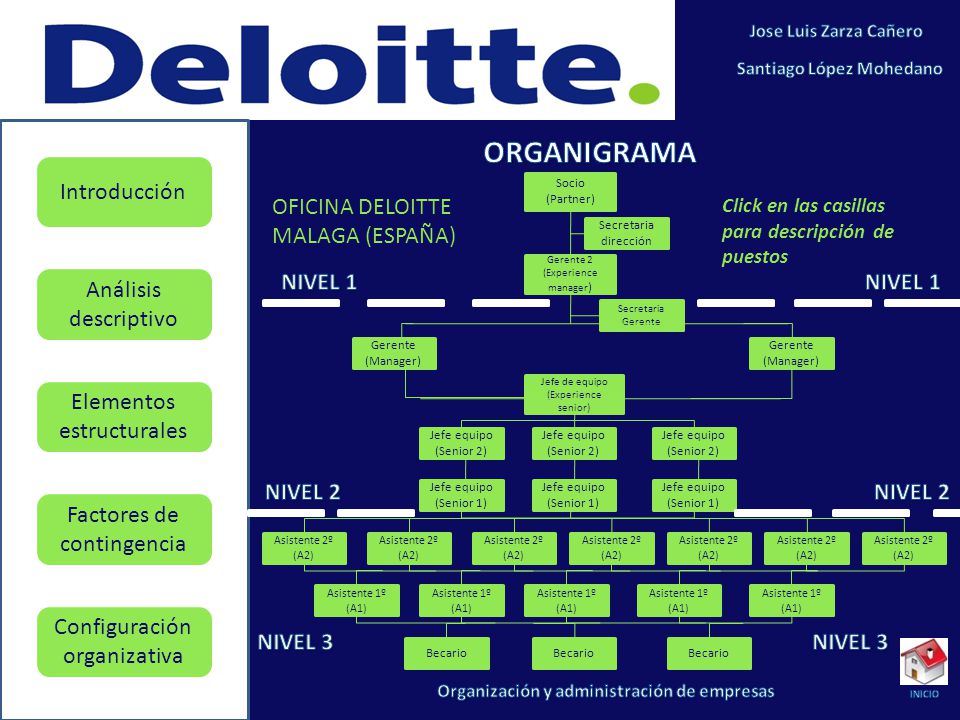 ORGANIGRAMA OFICINA DELOITTE MALAGA (ESPAÑA) NIVEL 1 NIVEL 1 NIVEL 2