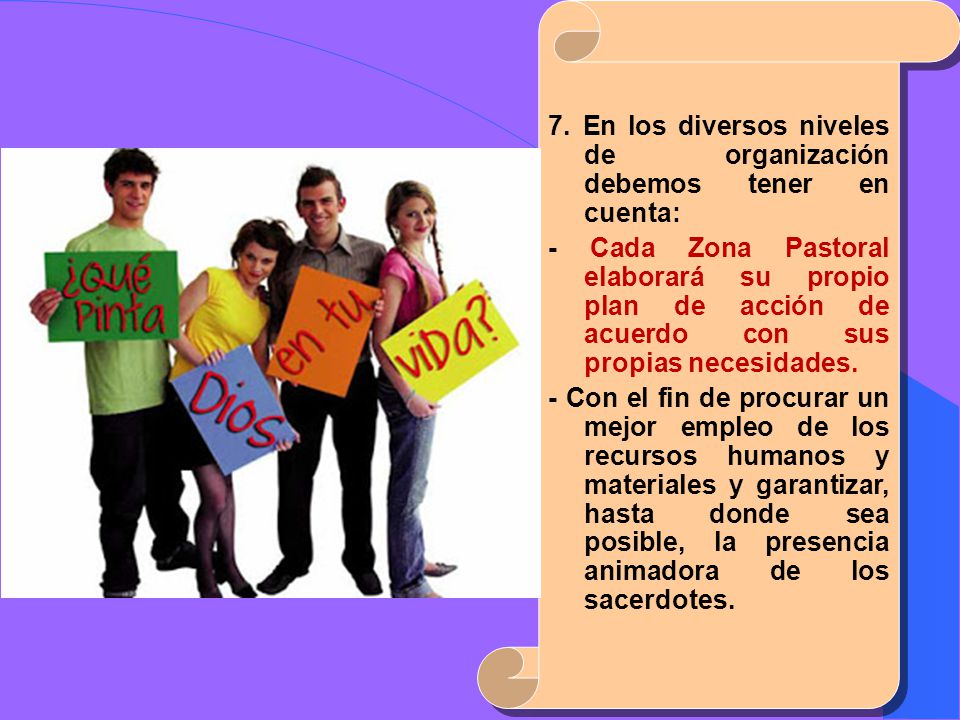 7. En los diversos niveles de organización debemos tener en cuenta: