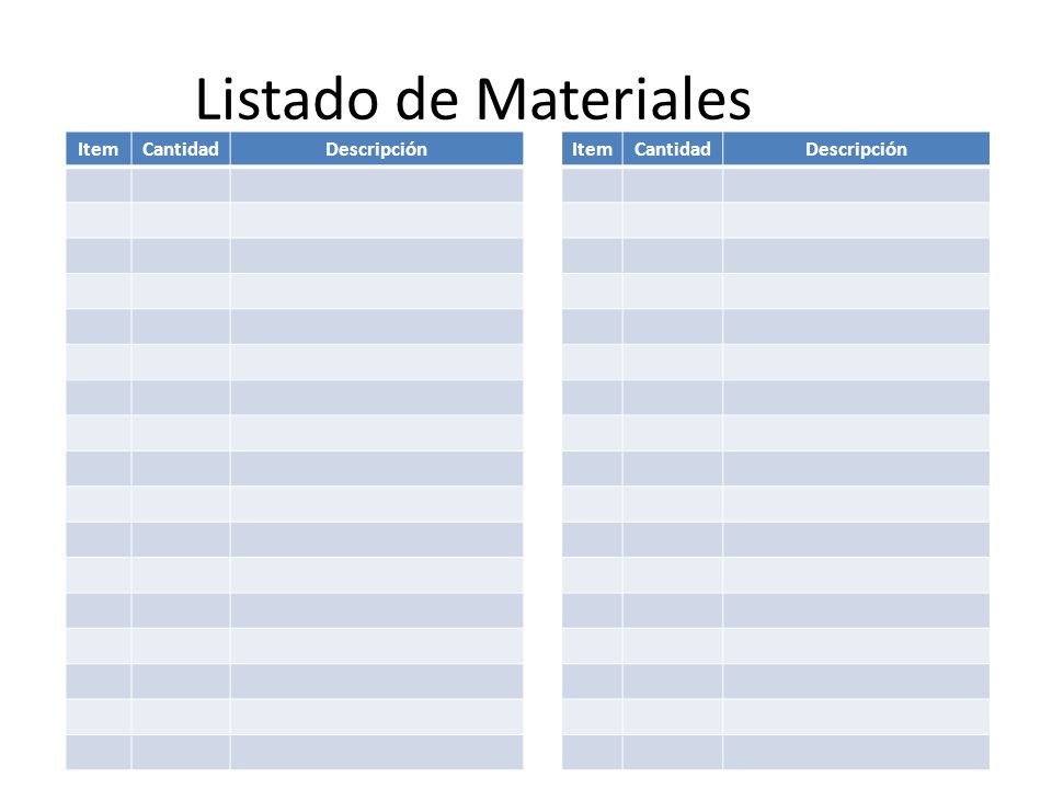 Listado de Materiales Item Cantidad Descripción