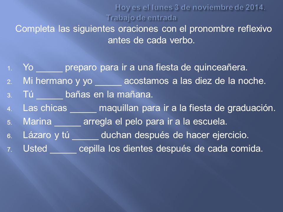 Hoy es el lunes 3 de noviembre de Trabajo de entrada