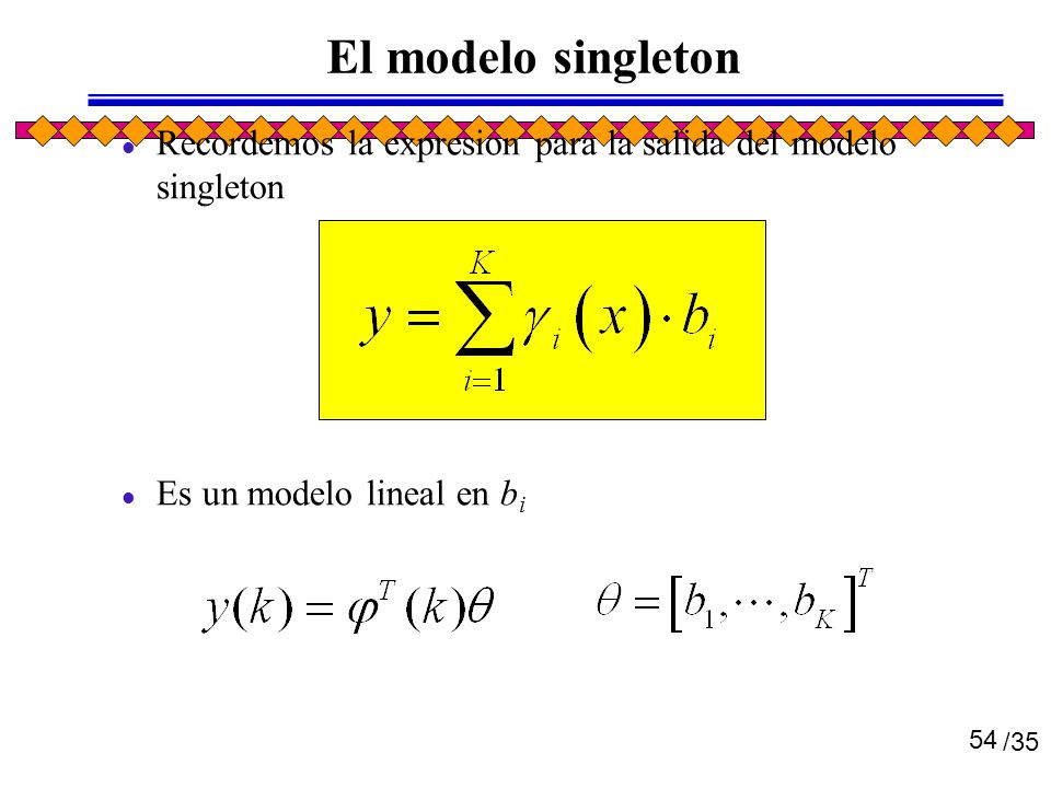 El modelo singleton Recordemos la expresion para la salida del modelo singleton.