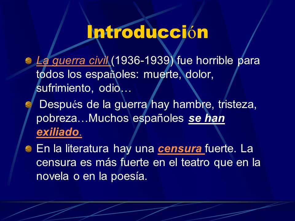 Introducción La guerra civil ( ) fue horrible para todos los españoles: muerte, dolor, sufrimiento, odio…