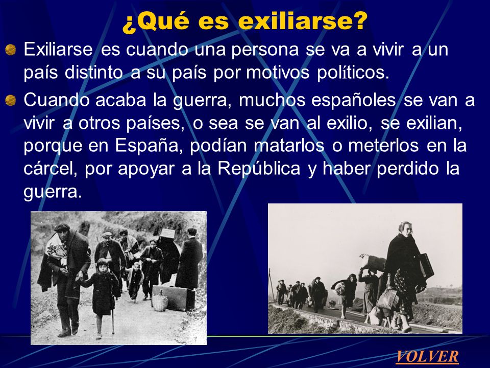 ¿Qué es exiliarse Exiliarse es cuando una persona se va a vivir a un país distinto a su país por motivos políticos.
