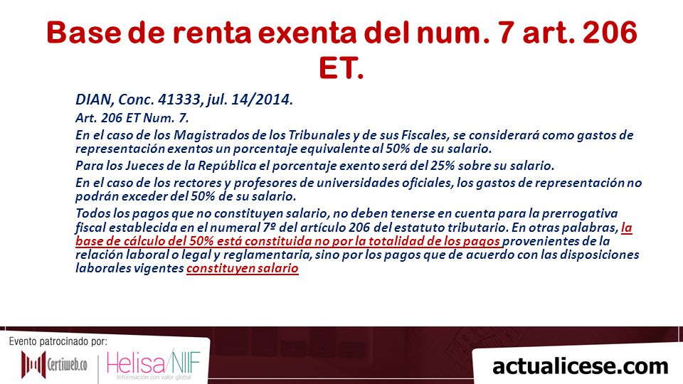 Base de renta exenta del num. 7 art. 206 ET.