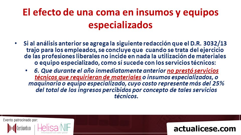 El efecto de una coma en insumos y equipos especializados