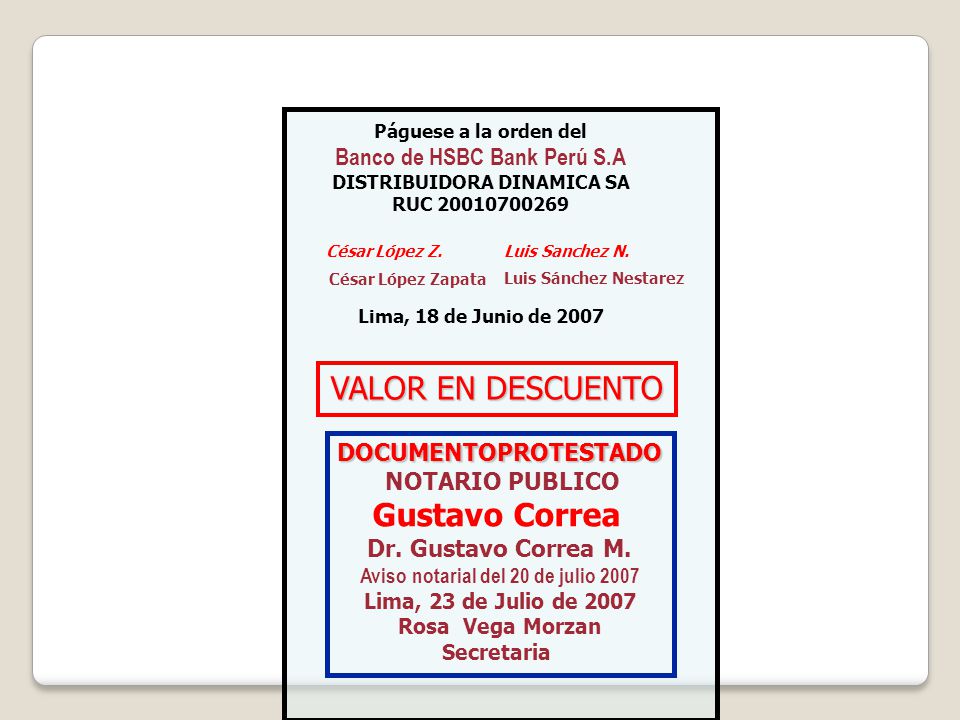 VALOR EN DESCUENTO Gustavo Correa Banco de HSBC Bank Perú S.A