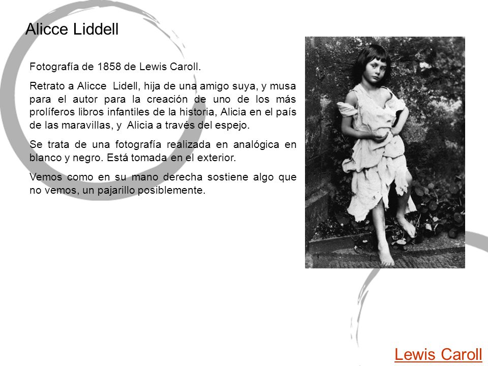 Alicce Liddell Lewis Caroll Fotografía de 1858 de Lewis Caroll.