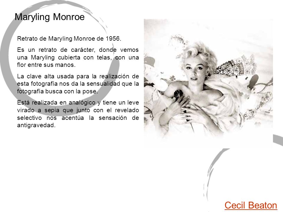 Maryling Monroe Cecil Beaton Retrato de Maryling Monroe de 1956.