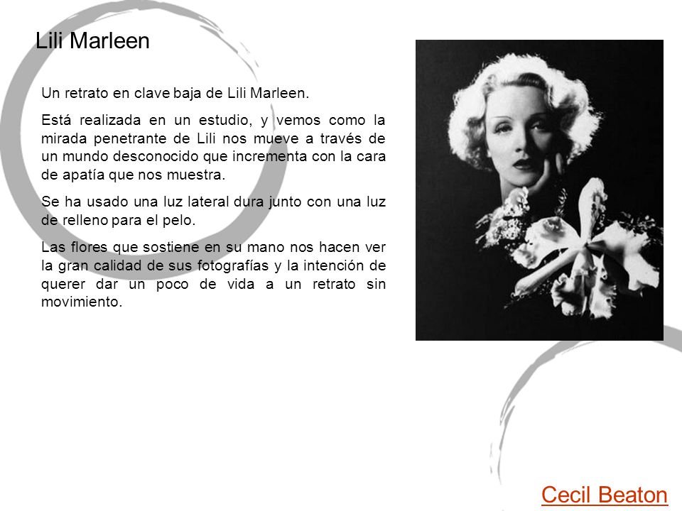 Lili Marleen Cecil Beaton Un retrato en clave baja de Lili Marleen.