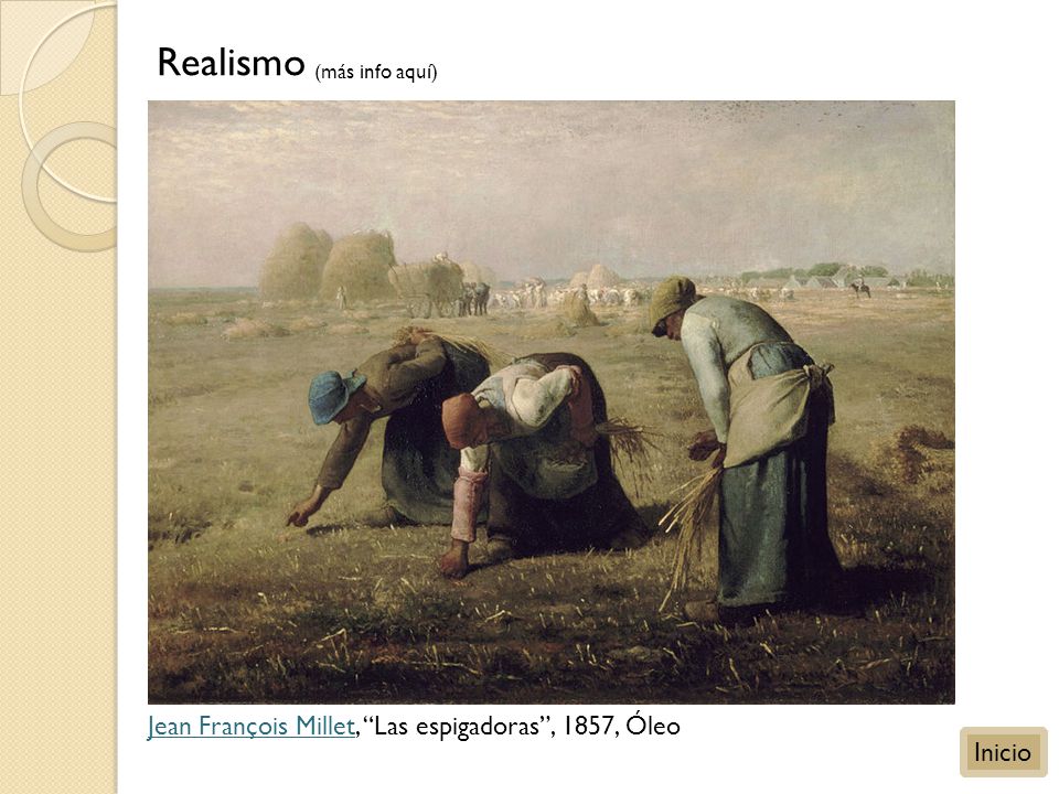 Realismo Jean François Millet, Las espigadoras , 1857, Óleo Inicio