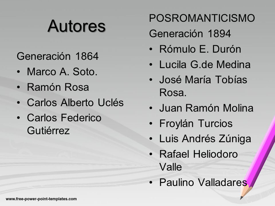 Autores POSROMANTICISMO Generación 1894 Rómulo E. Durón