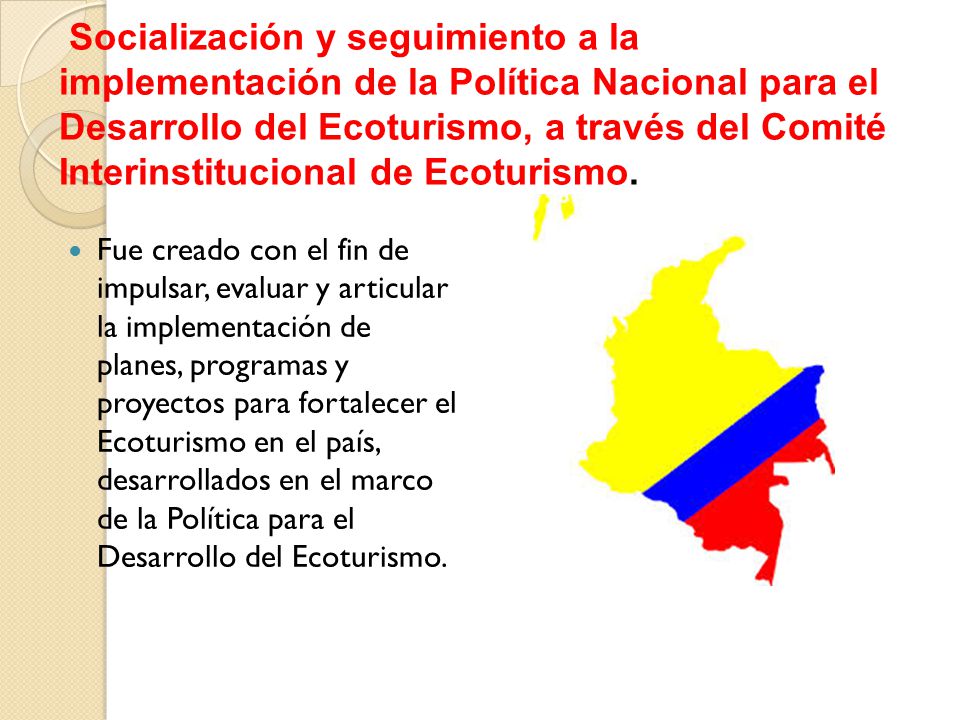Socialización y seguimiento a la implementación de la Política Nacional para el Desarrollo del Ecoturismo, a través del Comité Interinstitucional de Ecoturismo.