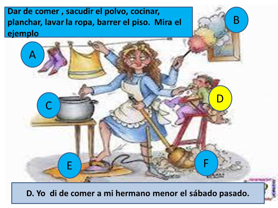 D. Yo di de comer a mi hermano menor el sábado pasado.