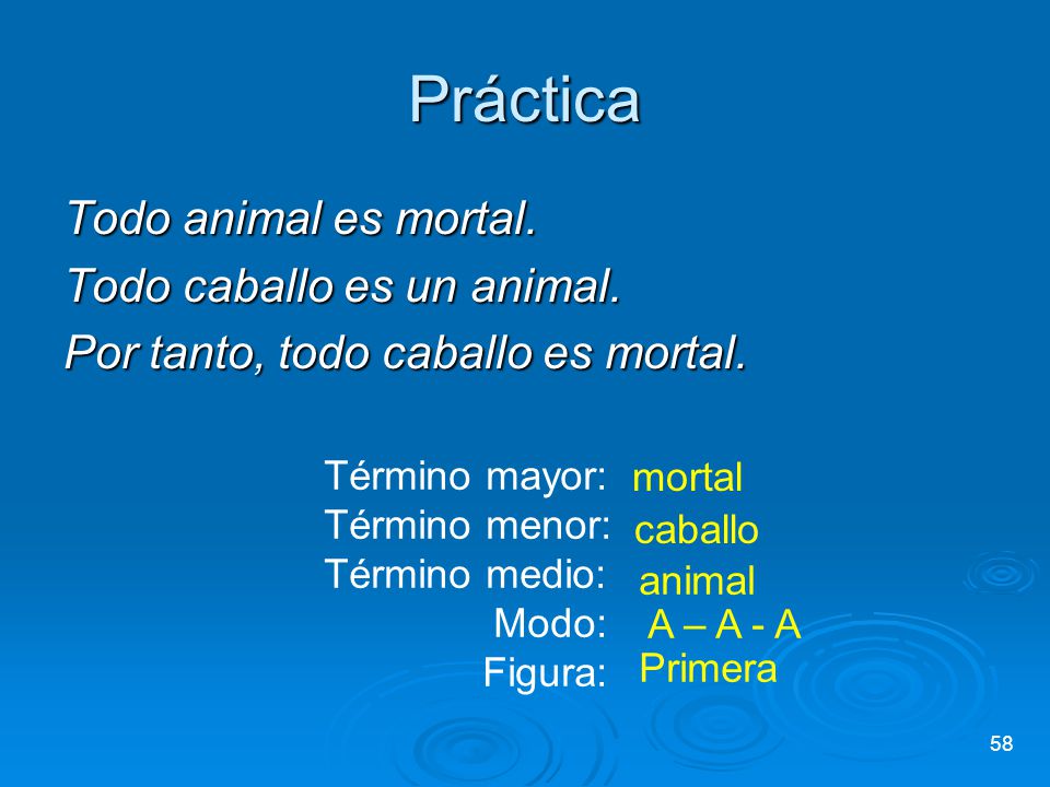 Práctica Todo animal es mortal. Todo caballo es un animal.