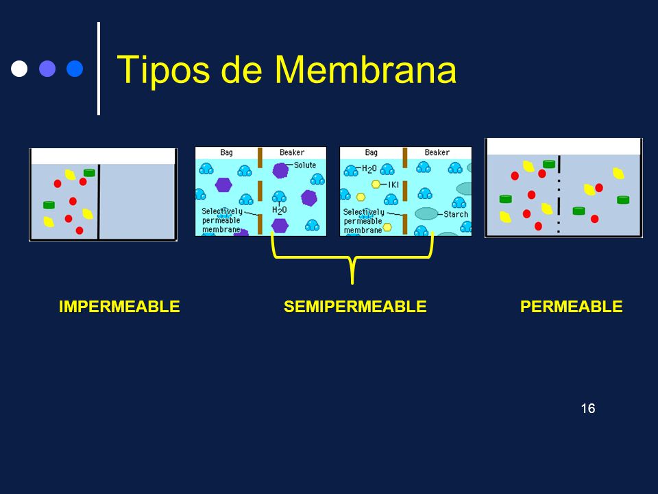 Tipos de Membrana IMPERMEABLE SEMIPERMEABLE PERMEABLE