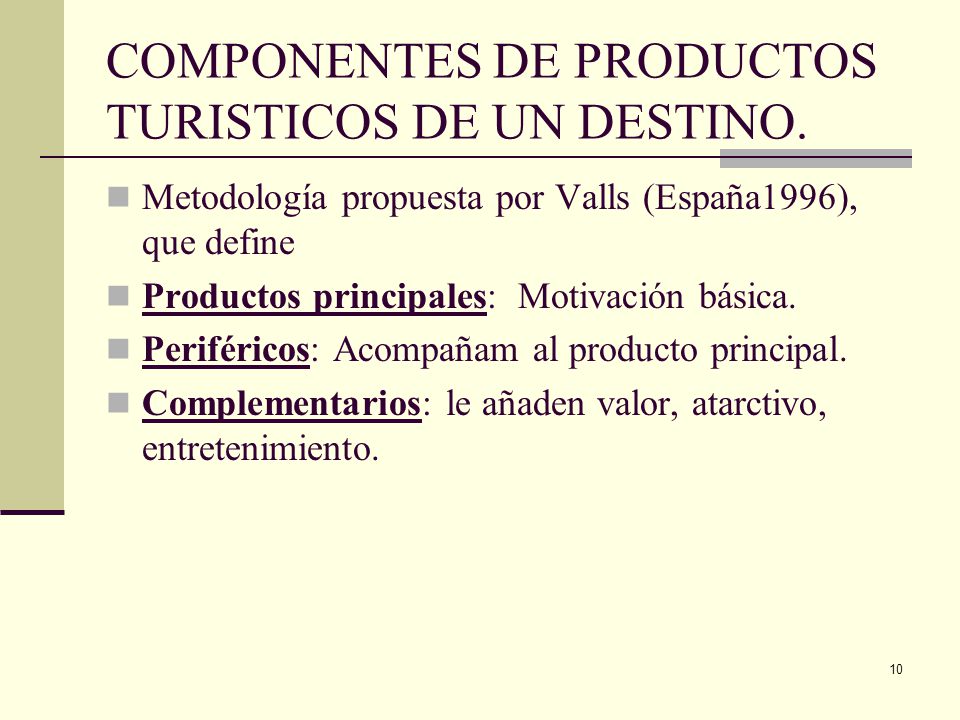 COMPONENTES DE PRODUCTOS TURISTICOS DE UN DESTINO.