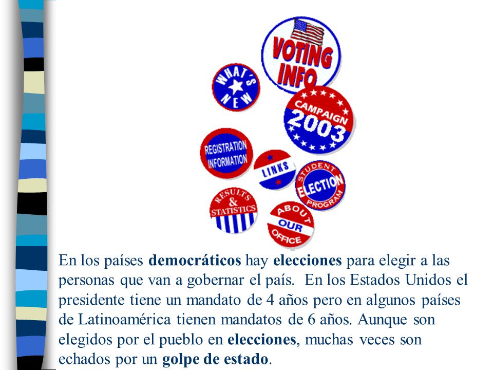 En los países democráticos hay elecciones para elegir a las personas que van a gobernar el país.