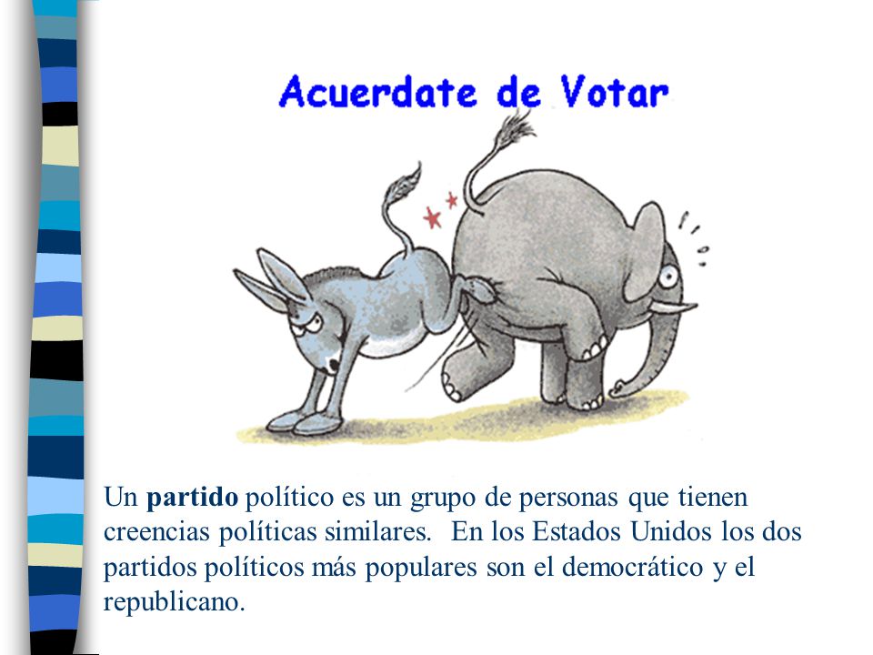 Un partido político es un grupo de personas que tienen creencias políticas similares.