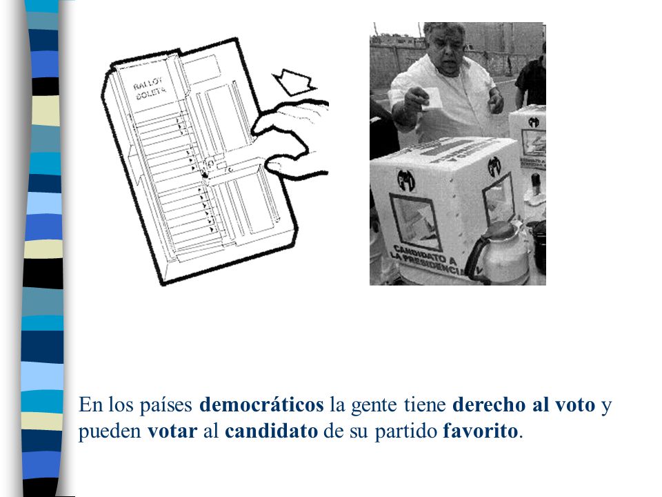 En los países democráticos la gente tiene derecho al voto y pueden votar al candidato de su partido favorito.