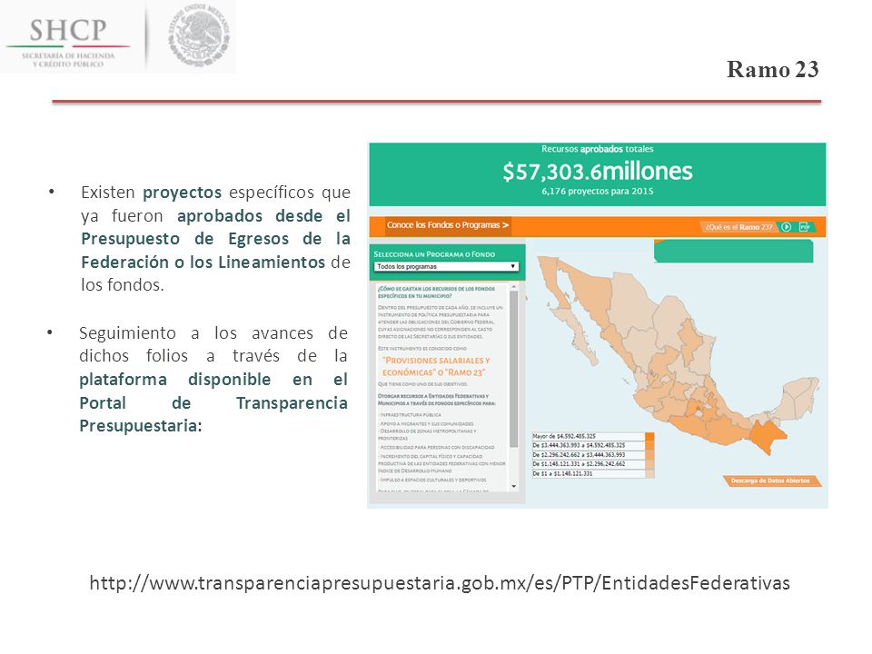 Ramo 23 Existen proyectos específicos que ya fueron aprobados desde el Presupuesto de Egresos de la Federación o los Lineamientos de los fondos.