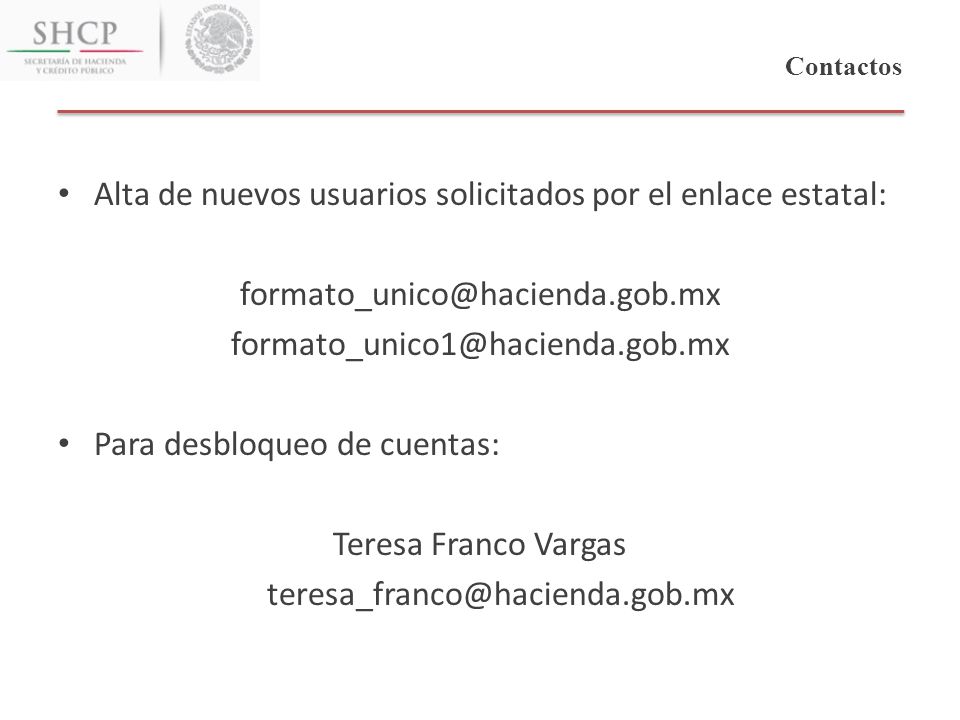 Alta de nuevos usuarios solicitados por el enlace estatal: