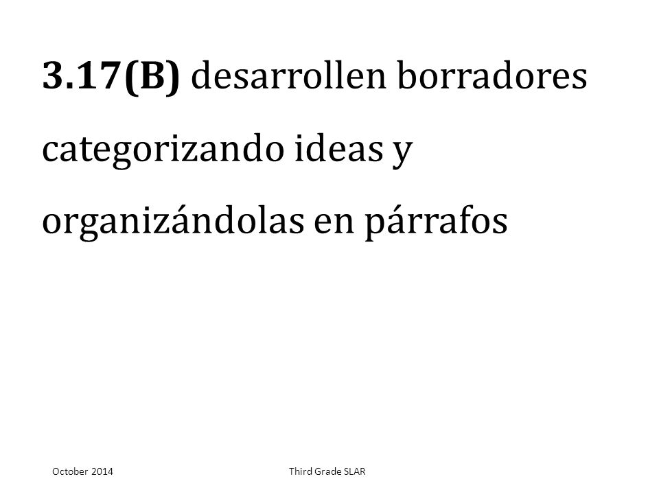 3.17(B) desarrollen borradores categorizando ideas y organizándolas en párrafos